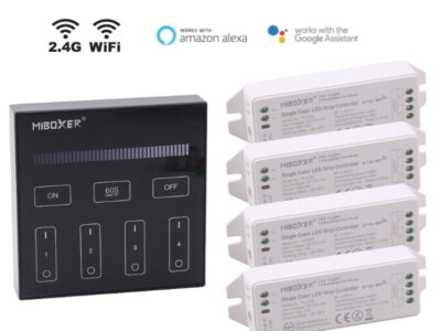 MiBoxer 1-4 Zonen Funk Wandpanel + LED Dimmer 12V 24V B1 Mi-Light Black Edition