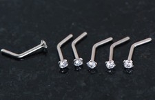 5 PCS LOT 18G 2MM CLEAR CZ PRONG SET L BEND STEEL NOSE RINGS BODY PIERCING STUDS