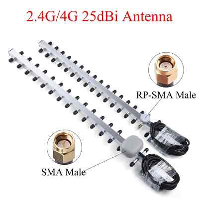 4G/2.4G WiFi Antenna 25dBi RP-SMA/SMA Male Outdoor Wireless Yagi Antenna