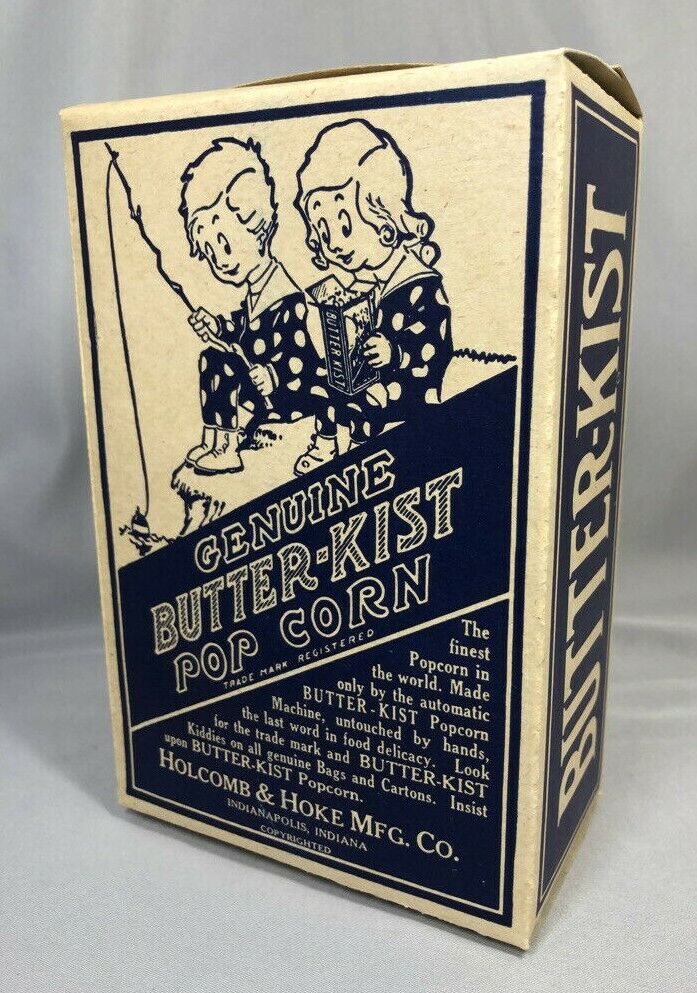 1920s BUTTER KIST POPCORN Fishing Box INDIANAPOLIS IN Holcomb & Hoke Vintage