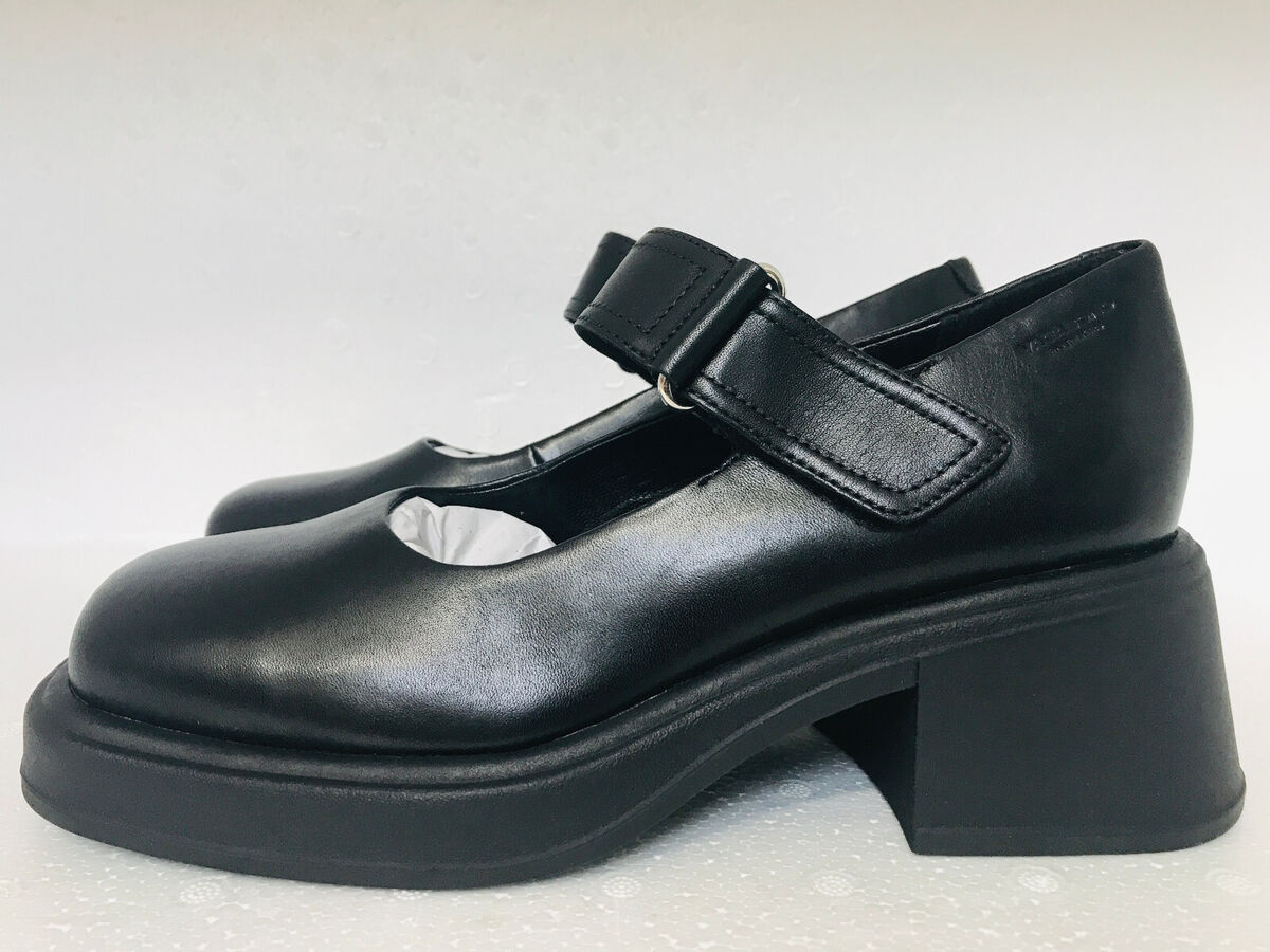 Vagabond Dorah Black Leather Chunky Heeled Mary Jane Shoes EU36