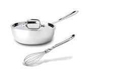 All-Clad d3 Stainless-Steel 2-qt Saucier with lid and whisk