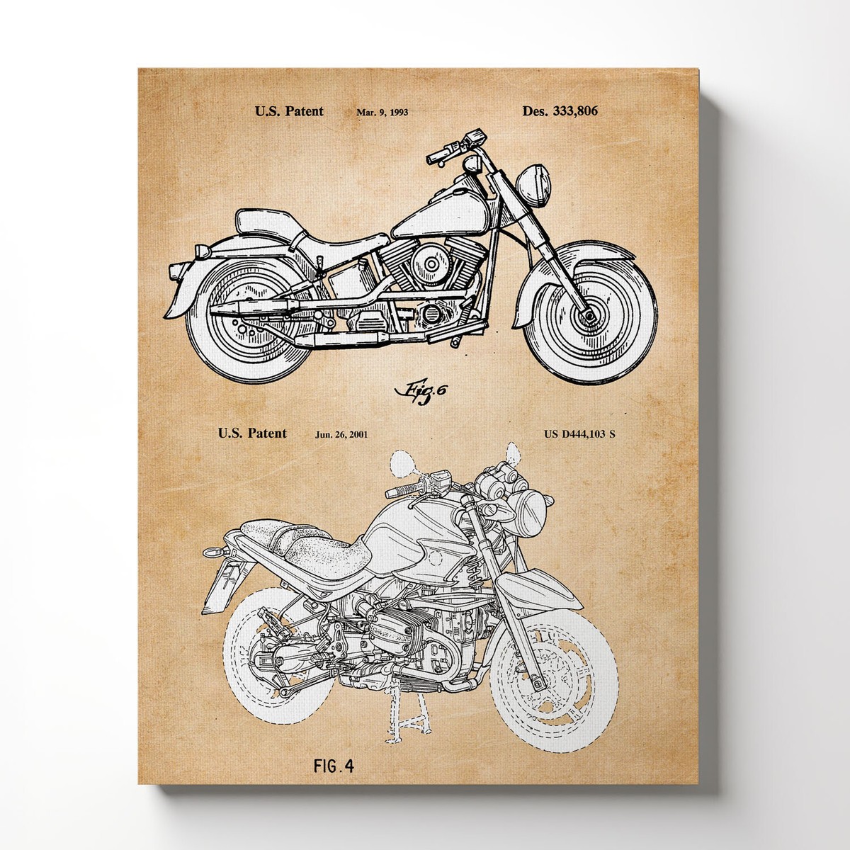【Harley-Davidson】ハーレー アートフレーム Vintage Harley Davidson Motorcycle Patent Canvas Frame - Harley