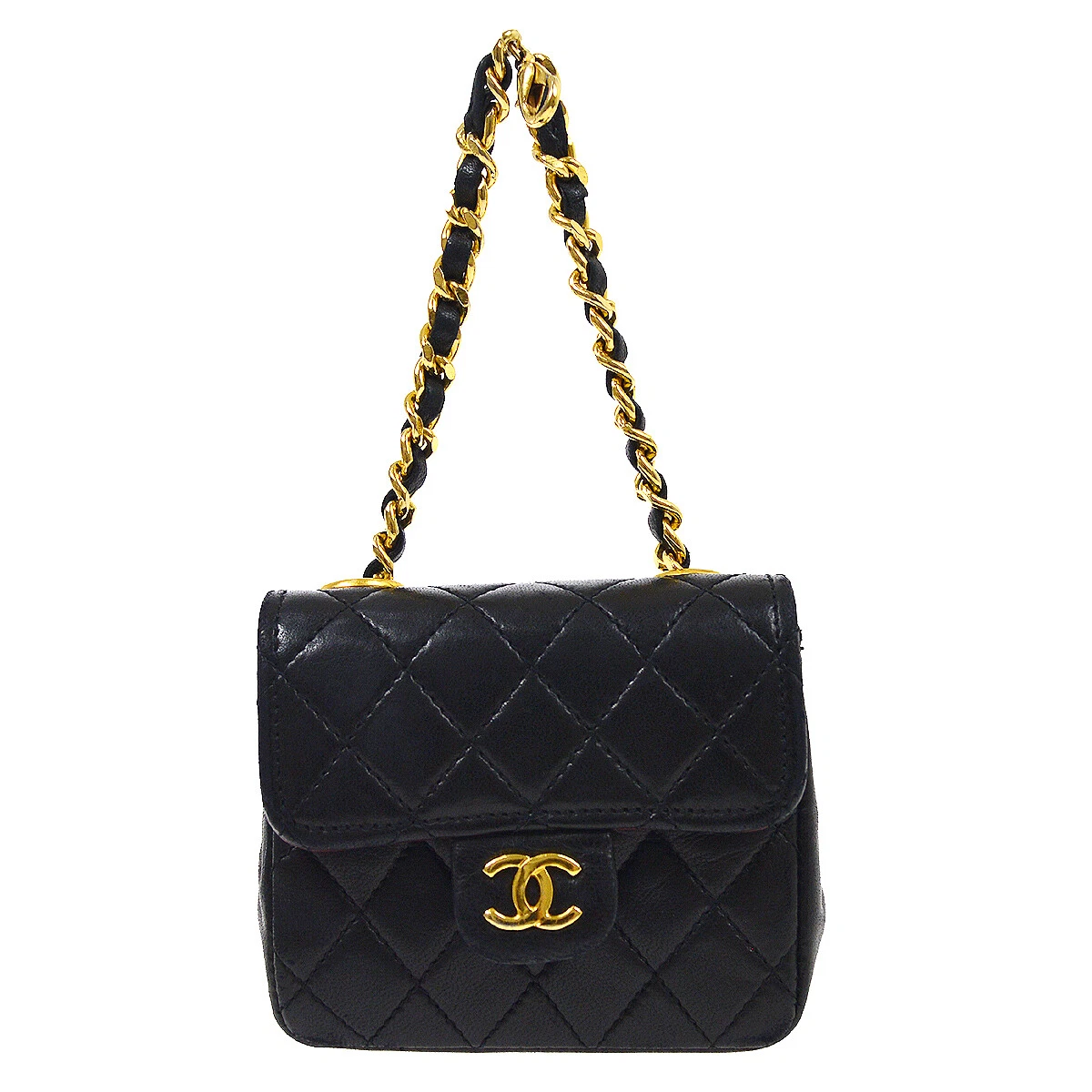 CHANEL CC Classic Flap Micro Bag Pouch Purse Black Lambskin Authentic 38149