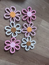 6 Piece Boho Nursery Daisy Flower Macrame Wall Art Decor Woven Macarame