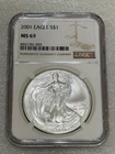 2001 Silver Eagle  NGC MS 69 Brown Label ~ PRISTINE ~ NO SPOTS (055)