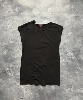 Vintage Vivienne Tam Gothic Y2K Mesh Lace Shoulder Top T-Shirt Womens Size P