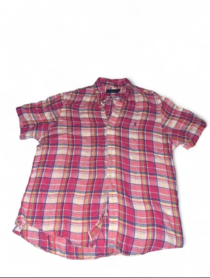 Polo Ralph Lauren Men XXL Pink Plaid Short Sleeve Button Down Shirt 100% Linen
Opens in a new window