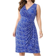 Lauren Ralph Lauren Womens Blue White Geometric Faux Wrap Sheath Dress Size 2
