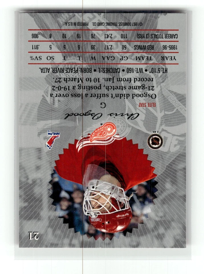 1996-97 Donruss Elite - Chris Osgood #21 NHL - Image 2 of 2