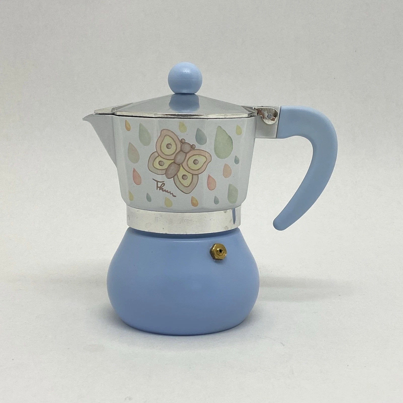 MOKA DESIGN THUN COFFEE MAKER RAIN AND CLOUDS PAINTED ALUMINUM MADE IN ITALY