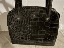 Borsa a tracolla vintage Gianni Versace "Diana" - Borsa Medusa in pelle nera goffrata Croc