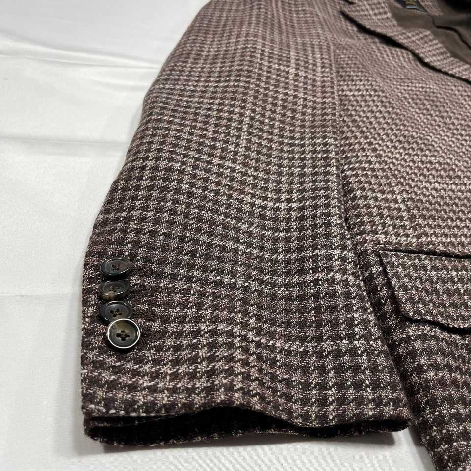 Zegna Couture Brown Houndstooth Blazer Mens Size 7- 60 R Cashmere Silk Wool Read - Image 2 of 4