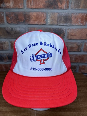 #ad Vintage Ace Hose amp; Rubber Company Spade Logo Red White Mesh Snapback Hat $24.99