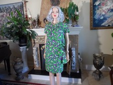 Givenchy Nouvelle Boutique Vintage Green Multi Silk Skirt  Blouse Set Size M