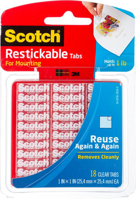 Scotch Restickable Tabs, Clear,1-In X 1-In,18-Tabs (R100)