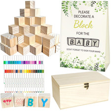 98PCS Baby Shower Games Sign Kit, Baby Shower Blocks to Decorate - 60 Blank Wood