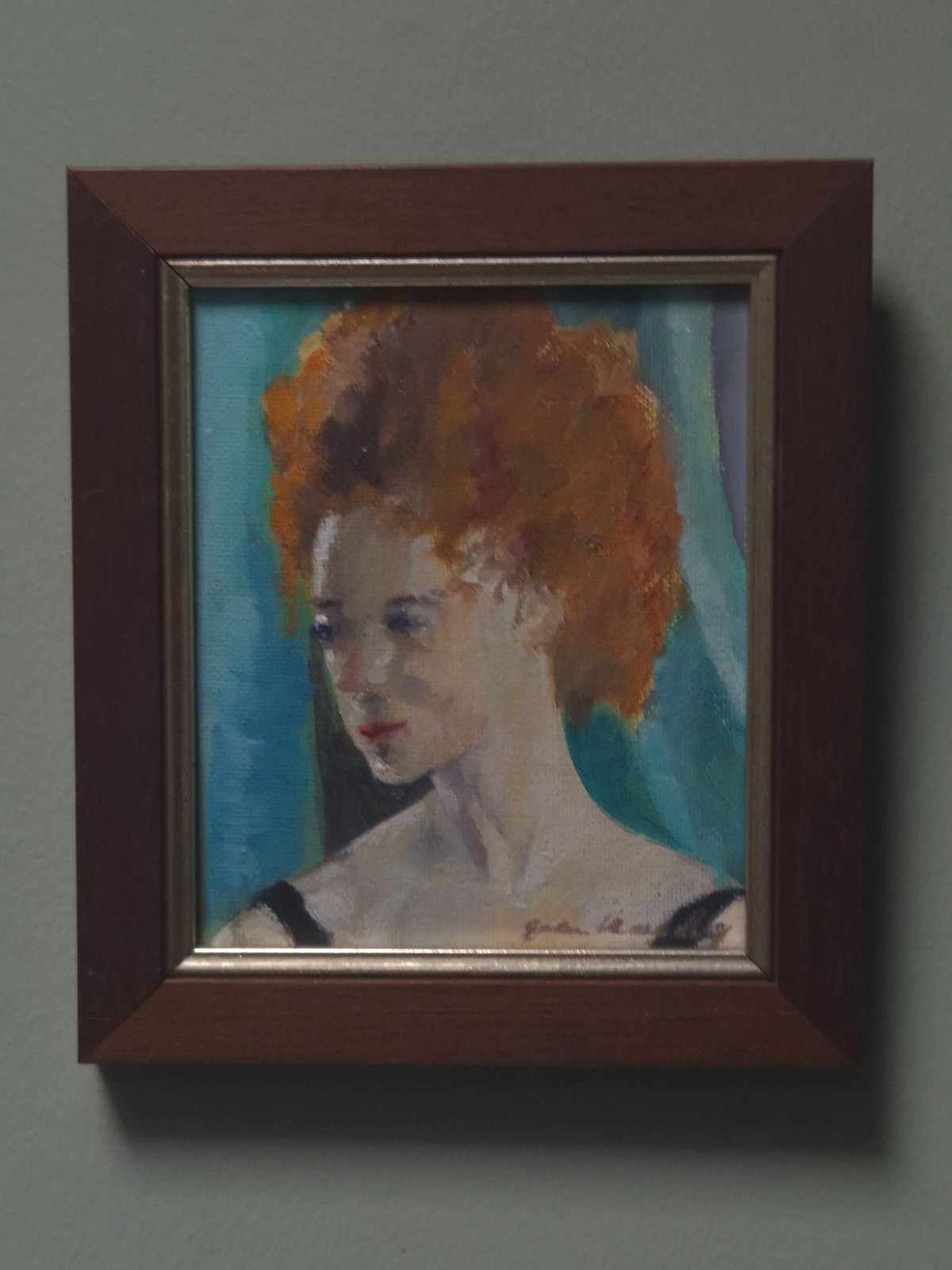 Gwen Mandley (1911-2004) Original Oil Painting Portrait Red Hair Woman Chelsea