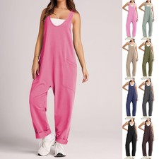 Ladies Overalls Dungarees Casual Pants Pockets Baggy Jumpsuit Playsuit SIZE 8-20
