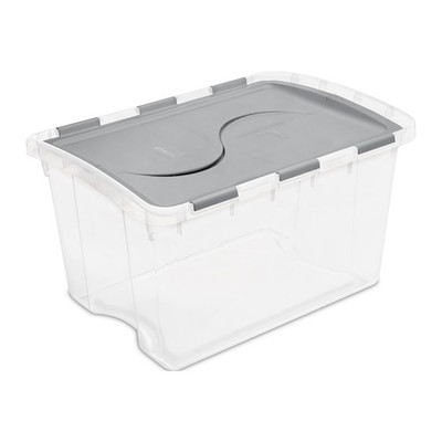 Sterilite 48 Quart Medium Storage Bin with Hinge Lid Clear Plastic Gray
