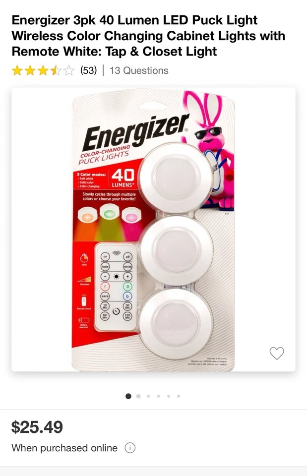 Energizer 6pk 40 Lumen LED Puck Light Wireless Color Changing Cabinet Lights - Image 3 of 3