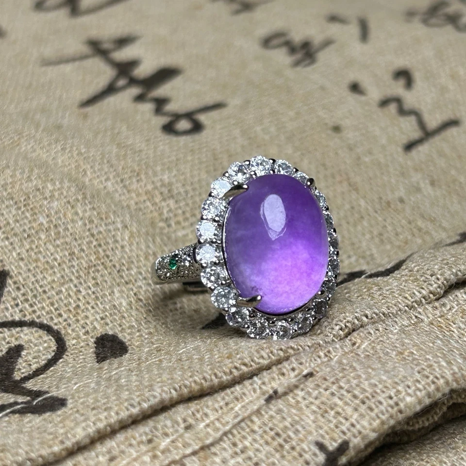 Natural Ice Lavender Jade jadeite Vintage Women Adjustable Size Ring - Image 4 of 4
