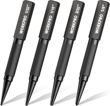 4-Piece Nail Punch and Center Punch Set, Hardened Cr-V Steel with Knurled Gri...