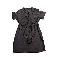 GAP Black Double Gauze Cotton V-Neck Mini Dress Short Sleeve Tie Waist XL Tall