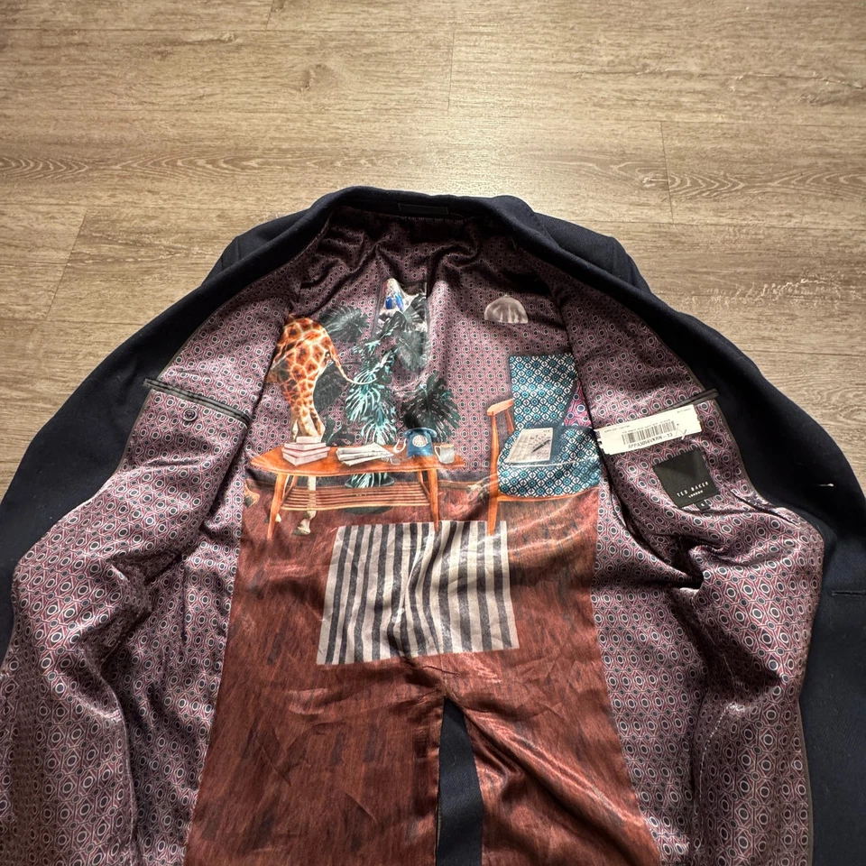 Ted Baker Sport Coat Mens 42 R Blue Herringbone Graphic Lined 4 Blazer Jacket - Image 4 of 4