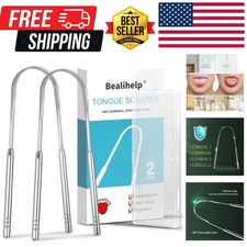 2 Pack Tongue Scraper, 100 Surgical 304 Stainless Steel Tongue Cleaner
