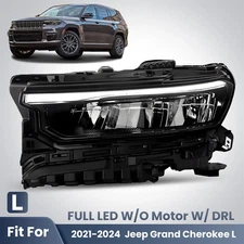Full LED Left Side Headlight For 2021-2024 Jeep Grand Cherokee L w/o Motor w/DRL