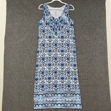 J Jill Dress Womens S Blue White Maxi Tank V Neck Floral Print Sleeveless Long