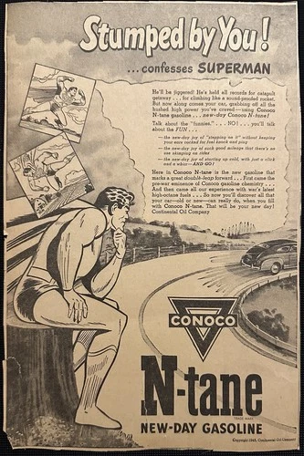 Kansas City Star 1945 SUPERMAN Conoco Gasoline Newspaper Ad 8 X 12 Inch