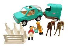 Vintage Little Tikes Blue Family Cruiser Jeep SUV Horse Trailer Toy Set READ
