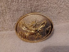 VINTAGE SILVER GOLD TONE, Oval Flying Eagle Sunburst Belt Buckle  NEW  B-13