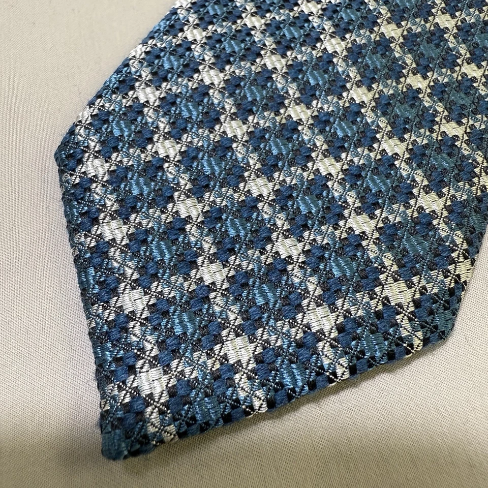 Tom Ford Neck Tie Silk Plaid Light Blue/Silver Designer Made In Italy - Image 2 of 4