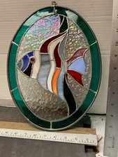 Colorful Stained Glass Fish Suncatcher 9"x12" Oval free shipping