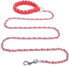 Chew Proof Chain Dog Leash 5.5ft Heavy Duty Leashes S 10lb-35lb , Red