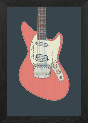 Fiesta Red Offset Guitar Framed Wall Art Poster Canvas Print Picture