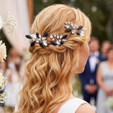 3 PCS Silver Black Crystal Hair Pins Rhinestone Wedding Bridal Accessories