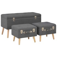 Lot de 3 Tabourets de Rangement Bout de Lit Repose-Pied Gris Foncé Tissu vidaXL
