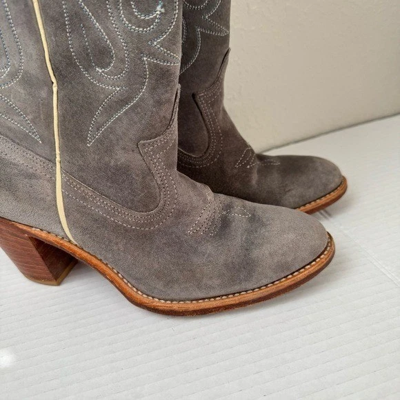 Acme vintage 70s gray suede leather cowgirl western floral daisy boots 6 - Image 3 of 4