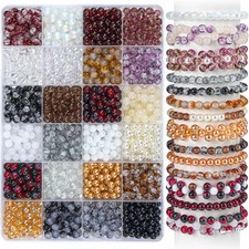 1200PCS 6mm Glass Beads Bracelet Making Kit, 24 Colors Assorted Black and White