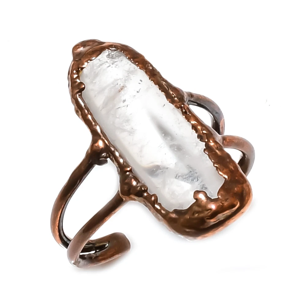 Anillo ajustable de cuarzo transparente hecho a mano 999 cobre electroformado joyería Foto 3 de 4