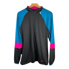 Fila Womens Alpha Knit Full Zip Up Color Block Track Jacket Black size Large