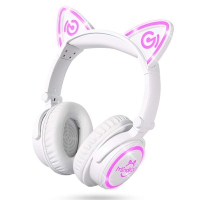 Mindkoo Kids Headphones Cat Ear Led Light Up Bluetooth Headphones Wired
