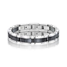Stainless Steel 12mm Link Bracelet with Ceramic and Lock Extender - 12 Inches