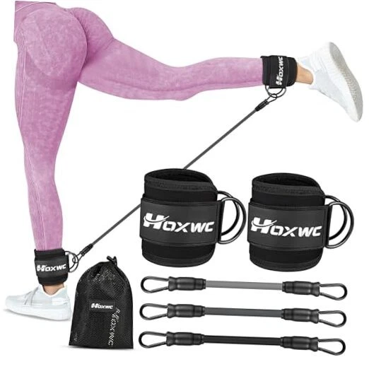 HOXWC Ankle Resistance Bands with Cuffs, Ankle Bands for Working Out, black