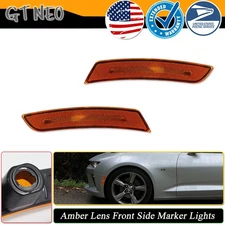 2PCS Amber Lens Front Bumper Side Marker Light Lamps For 2016-2024 Chevy Camaro