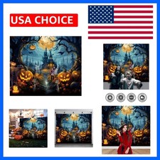10x8ft Halloween Theme Backdrop, Dark Forest Scary Castle and Pumpkin Backdro...
